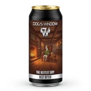 Dog's Window Brewery The Bestest Boy Best Bitter can featuring a Jack Russell terrier illustration.